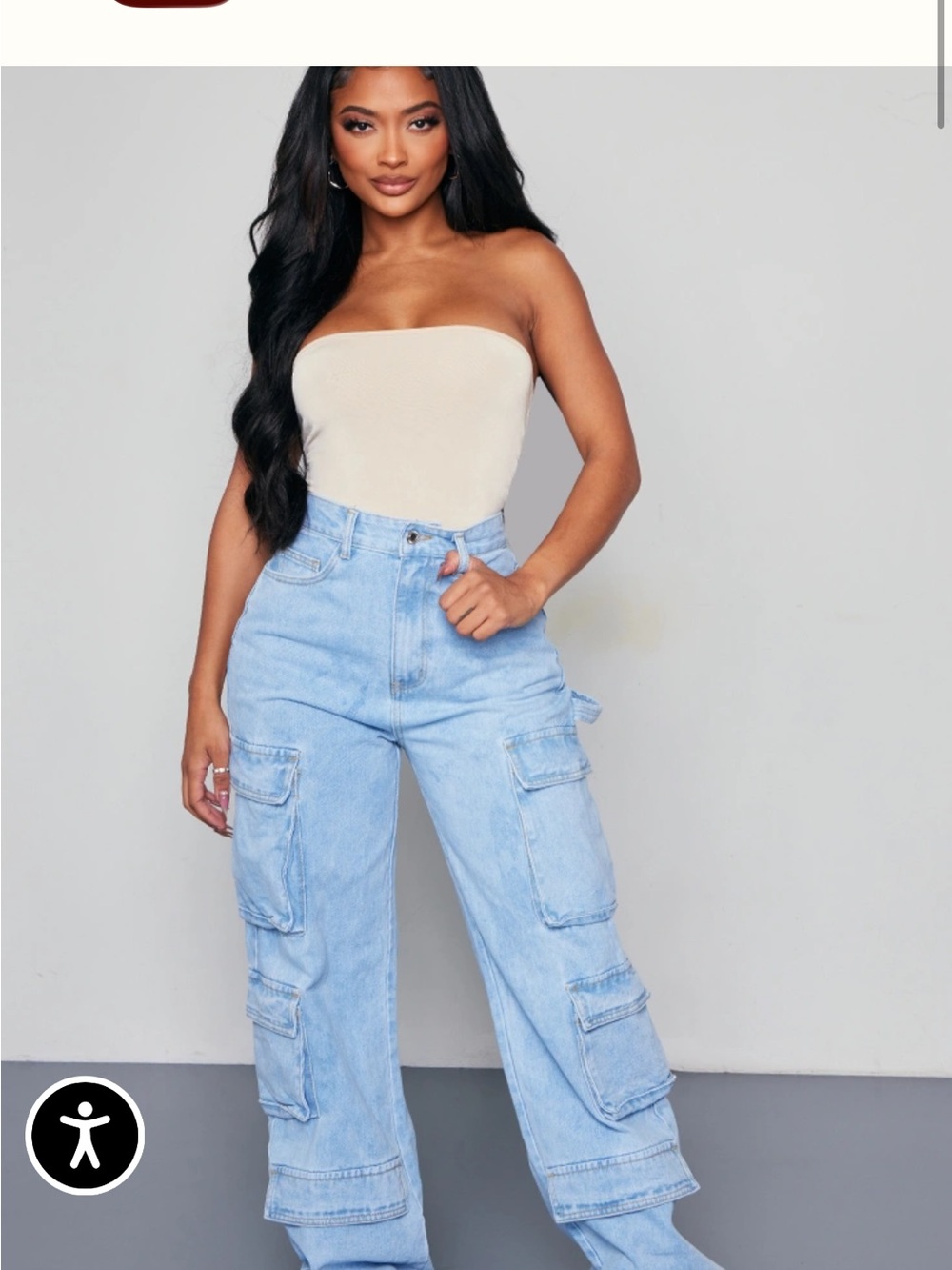 PrettyLittleThing Light Blue High-Waist Wide Leg Cargo Jeans